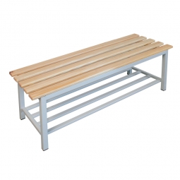 Sitzbank mit Schuhrost, BxTxH 1200x400x400 mm, Gestell RAL 7035 lichtgrau, Sitzfläche aus Naturholz