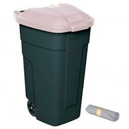 Rolleimer 100 Liter + GRATIS 50 Müllsäcke, BxTxH 510x550x850 mm, Korpus anthrazit, Deckel beige