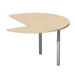 Anbautisch ELEGANCE, Dreiviertelkreis links, Dekor Ahorn, Gestell Silber, ØxH 1200x680-820 mm