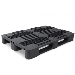 Kunststoffpalette im Euromaß mit 3 Kufen und 7 mm Sicherungsrand, LxBxH 1200x800x145 mm, durchbrochene Deckfläche, schwarz