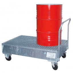 Fahrbare Stahl-Auffangwanne, verzinkt, 2x stehend, LxBxH 1340x860x425 mm, Tragkraft 500 kg, Gewicht 90 kg