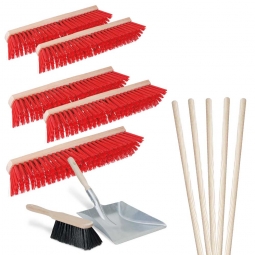 Besen-Spar-Set 12-teilig, 5x Straßenbesen Länge 600 mm, 5x Besenstiel, Handfeger und verzinkte Kehrschaufel