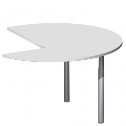 Dreiviertelkreis-Anbauplatte PREMIUM links, Lichtgrau/Silber, BxTxH 1200x1200x680-820 mm, höhenverstellbar