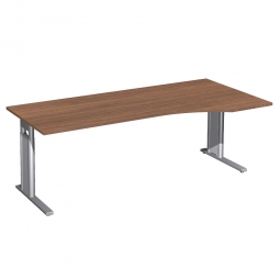 Schreibtisch PREMIUM höhenverstellbar, rechts, Nussbaum/Silber, BxTxH 2000x800/1000x680-820 mm