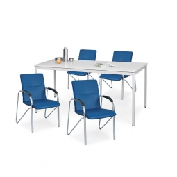 5-teilige Sitzgruppe: 4 Stapelsessel, Bezug blau + 1 Tisch, BxTxH 1600x800x750 mm