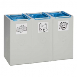 Abfall- und Wertstoff-Trennsystem, BxTxH 760x405x570 mm, 40 Liter, 3-fach, lichtgrau
