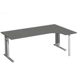 Schreibtisch PREMIUM, Schrankansatz rechts, Graphit/Silber, BxTxH 2000x800/1200x680-820 mm