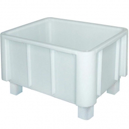 Lebensmittel-Großbehälter, LxBxH 800x600x510 mm, weiß, Boden und Wände geschlossen, verrippter Unterboden, 4 Füße