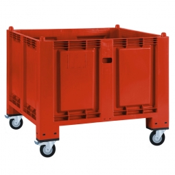Palettenbox mit 4 Lenkrollen, 2 Feststellbremsen, rot, 1200x800x1000 mm, Boden/Wände geschlossen, Tragkraft 250 kg