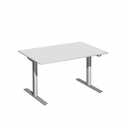 Steh- und Sitz-Arbeitsplatz "Elektro Flex", Dekor Lichtgrau, Gestell silber, BxTxH 1200x800x650-1250 mm