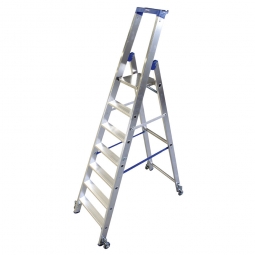 Alu-Stufenleiter mit 7 Stufen, fahrbar, Standhöhe 1650 mm, max. erreichbare Arbeitshöhe 3650 mm