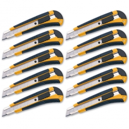 Set 10x Profi-Cuttermesser aus Kunststoff mit Metallführung, gummierter Griff, 18 mm Klinge