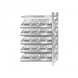 Schüttgut-Anbauregal, BxTxH 1210x525x2500 mm, 5 Ebenen, 20 Schüttfächer, 2 Fachböden, glanzverzinkt