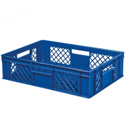 Durchbrochener Eurobehälter mit 4 Durchfassgriffen, LxBxH 600x400x150 mm, 27 Liter, blau