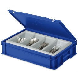 Besteckkasten mit Besteckeinsatz (4 Mulden), LxBxH 600x400x130 mm, blau