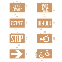 Schablonen für Bodenmarkierungen, KIT Nr. 1, 1 Set a 8 Schablonen