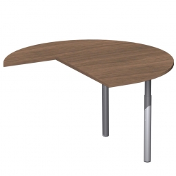 Dreiviertelkreis-Anbauplatte PREMIUM rechts, Nussbaum/Silber, BxTxH 1200x1200x680-820 mm, höhenverstellbar