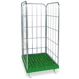 Gitterrollwagen für Eurobehälter, LxBxH 815x682x1660 mm, 3-seitig, grün