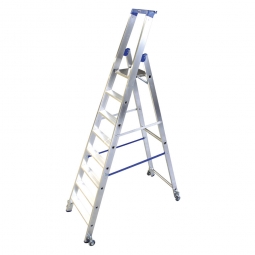 Alu-Stufenleiter mit 8 Stufen, fahrbar, Standhöhe 1900 mm, max. erreichbare Arbeitshöhe 3900 mm