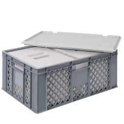 2 EPS-Thermoboxen im Stapelkorb mit Deckel, LxBxH 600x400x240 mm, grau