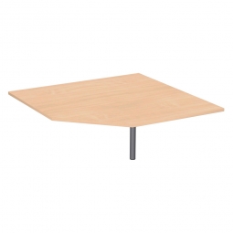 Verkettungsplatte ELEGANCE Fünfeck mit Stützfuß, Dekor Buche, Gestell Silber, BxTxH 1225x1225x680-820 mm