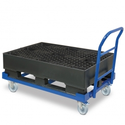 Fahrbare Auffangwanne mit Kunststoffgitter und Kufen, BxT 1200x800 mm, OK Ladefläche 230/545 mm, Auffangvolumen 120 Liter