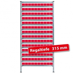 Steckregal, verzinkt, BxTxH 1070x315x2000 mm, mit Regalkästen LxBxH 300x91x81 mm