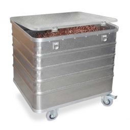 Transportwagen aus Leichtmetall mit Deckel, 229 Liter, LxBxH 730x605x732 mm, Tragkraft 200 kg