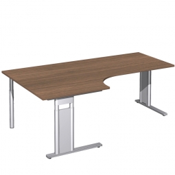 Schreibtisch PREMIUM, Tischansatz links, Nussbaum/Silber, BxTxH 2000x800/1200x680-820 mm