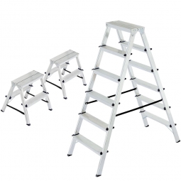 Alu-Doppelleiter-Set, 2x Alu-Stufenleiter mit 2x 2 Stufen + 1x Alu-Stufenleiter mit 2x 6 Stufen