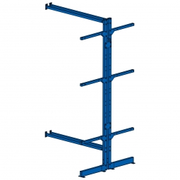 Kragarmregal / Anbauregal, doppelseitig, kunststoffbeschichtet blau RAL 5010, BxTxH 1030x900x1950 mm, 3 Lagerebenen plus Fußebene